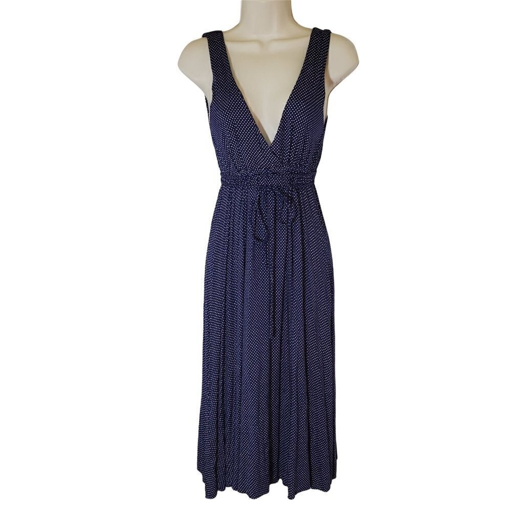 GAP Women Empire Sundress V Neck Navy White Polka Dot Rayon Knit XSmall